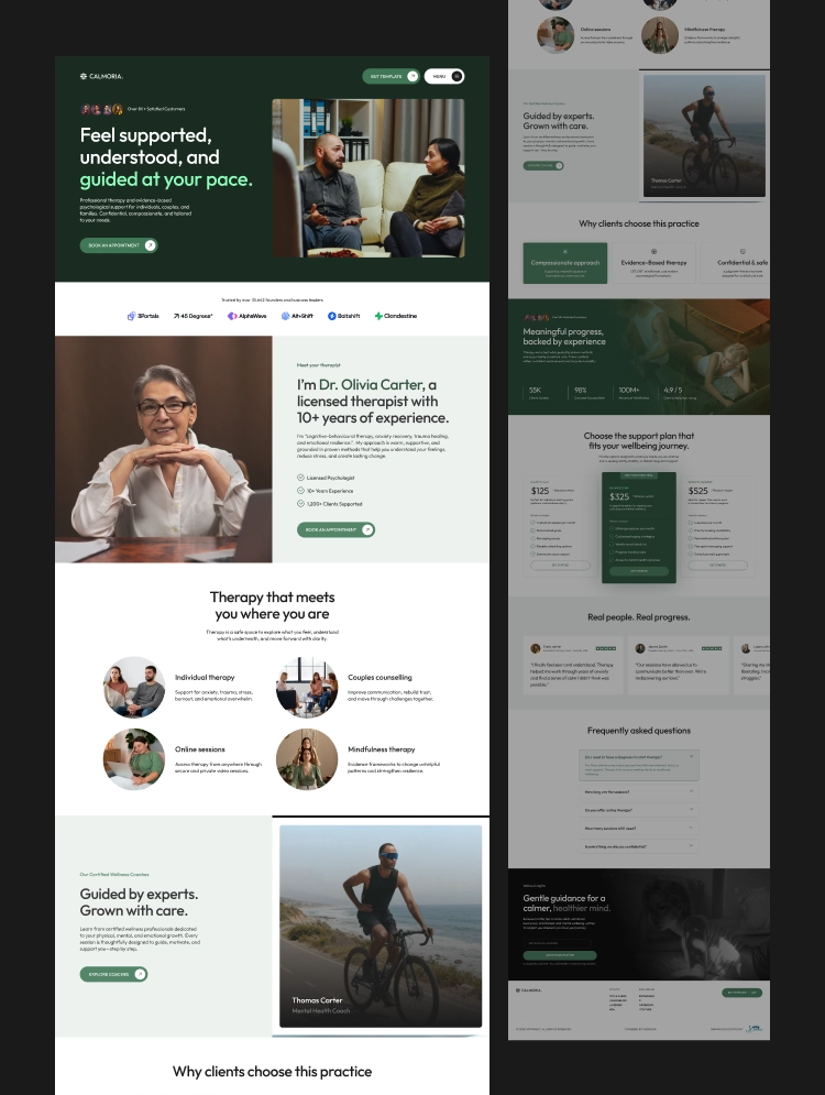Calmoria Webflow template — light modern wellness design