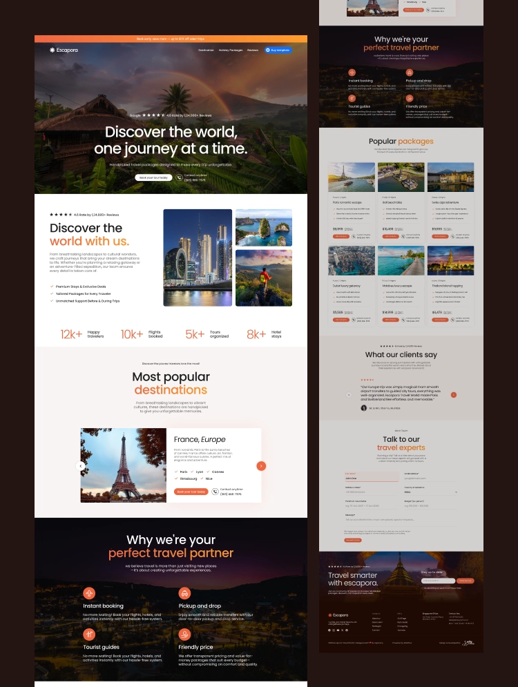 Escapora Webflow template — minimal modern travel design