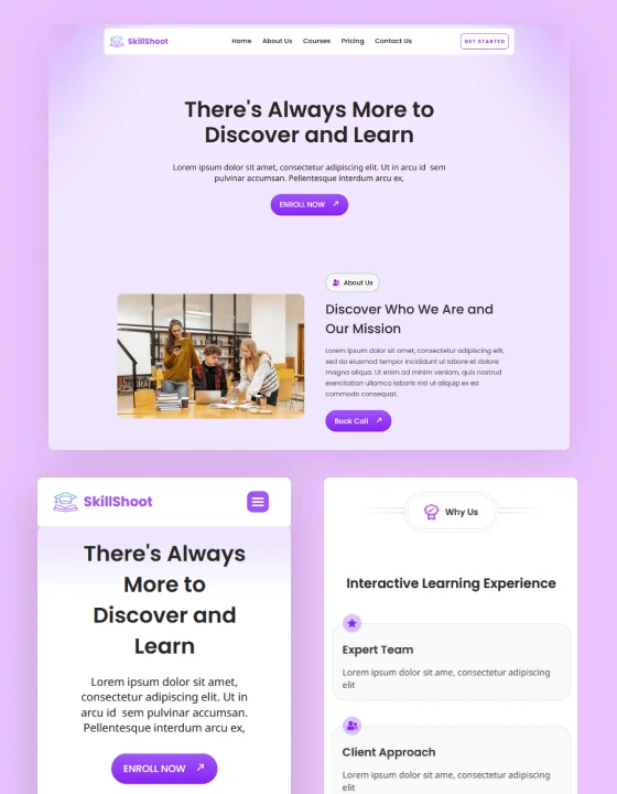 Skill Shoot Webflow template — dark modern academy design